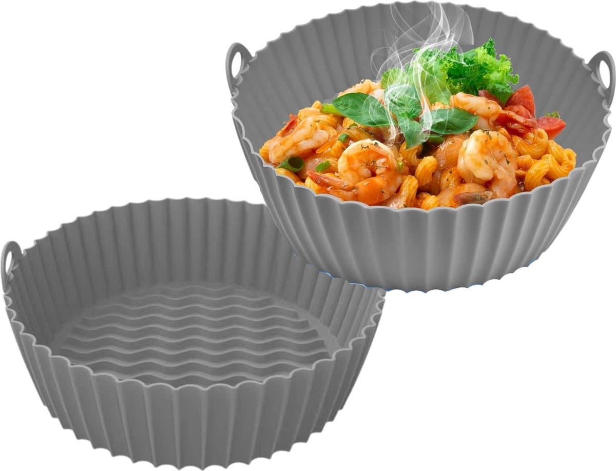 Siliconen bakpan - Airfryer - 2-delig - Grijs - Airfryerbak - Rond 7,5 Inch (Klein) - BPA-vrij - Herbruikbaar met handgrepen aan beide zijden — afbeelding 1