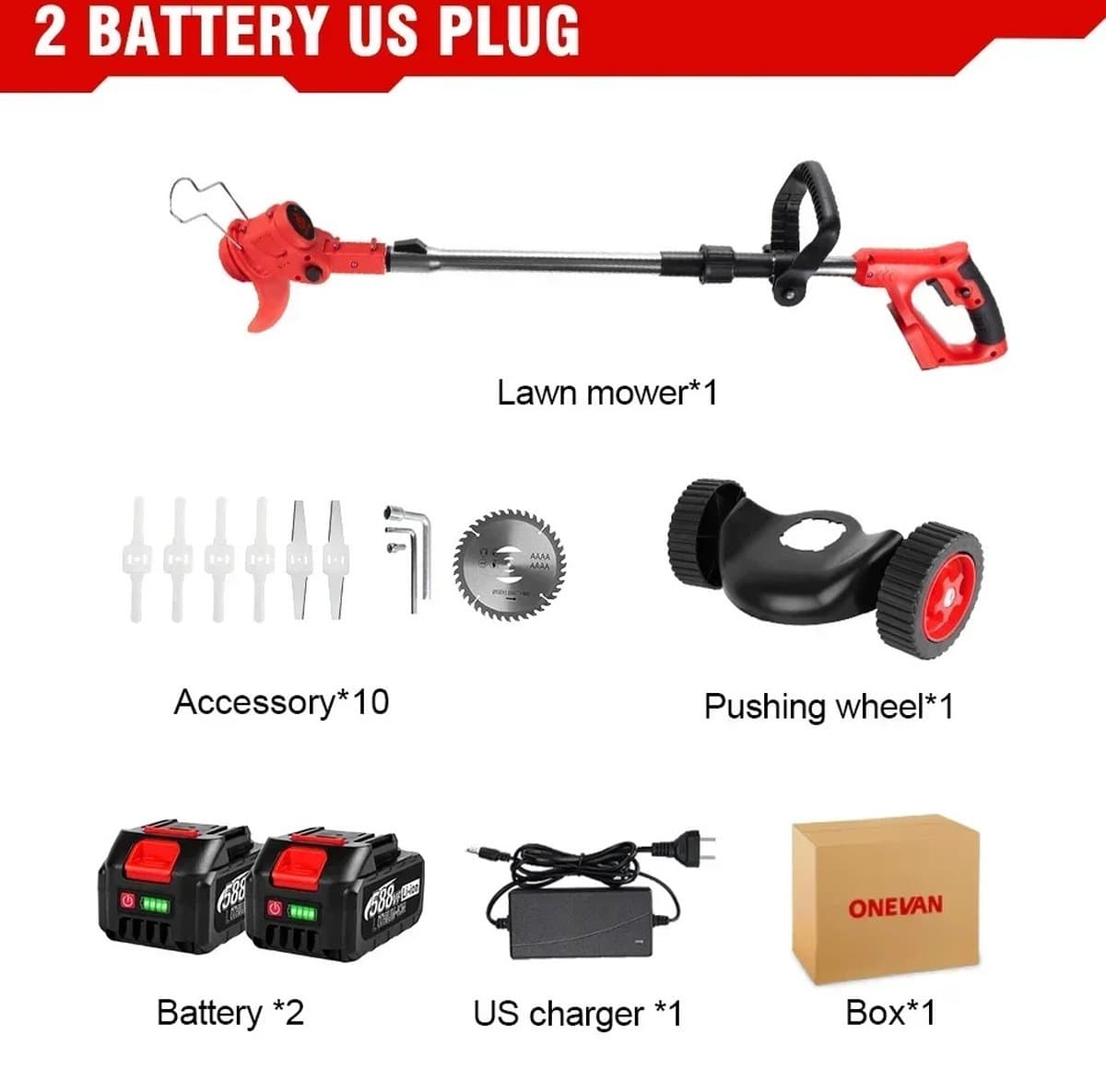Bosmaaier Electrisch - Grastrimmers met Accu - Grasmaaier - Handmaaier met Wielen -Zwart met Rood — afbeelding 1