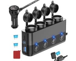 216W Auto Sigarettenaansteker Splitter - 24V 12V USB Autolader Adapter - USB-C Auto Oplader met 7 Aansluitingen - 3 USB Poorten - Omvormer / Verdeler - Autoladers - Autostekker