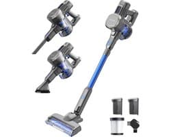 Auronic Steelstofzuiger Draadloos 220W - Draadloze Stofzuiger - HEPA Filter - Zelfstaand - Extra Accu - Op Accu - Zonder Zak - Kruimeldief - Vacuum Cleaner - Grijs/Blauw