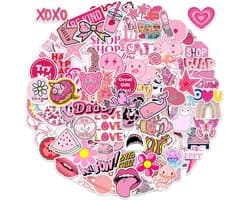 Roze VSCO stickers - Pakket met 100 leuke Stickers met Teksten, Dieren, Bloemen - 5x6CM - voor laptop, muur, agenda, skateboard etc.