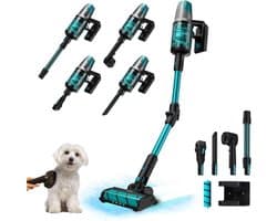 Luxe Steelstofzuiger – Draadloos – Stofzuiger zonder Zak – Op Accu – Kruimeldief Snoerloos – Best Verkocht – Blauw – 8 Mondstukken – 680W