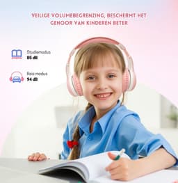 StayPowered Bluetooth Hoofdtelefoon voor Kinderen - Veilig en Kwalitatief Geluid - 85/94 dB Volumeregeling - 40 Uur Batterij - HD Microfoon - Opvouwbaar en Verstelbaar - Snelle Bluetooth 5.4 - Wit/Roze - Levering Sneller dan Aangegeven! — thumbnail 5