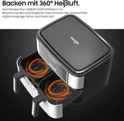 XXL Heteluchtfriteuse met Dubbele Kamer - 9 Liter, 2600W, 8 Vooraf Ingestelde Programma's — thumbnail 3