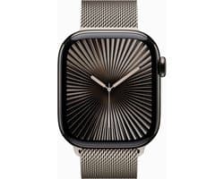 Apple Watch Series 10 - Wifi + 4G - 46mm - Natural Titanium Case met Natural Milanese band - S/M