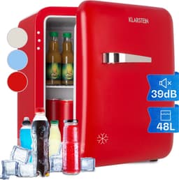Klarstein Mini-Koelkast Audrey Mini retro Mini koelkast -Drankkoelkast - Energie-efficiëntieklasse D - 48 Liter inhoud - 2 Niveaus - Koeltemperatuur: 0 - 10 °C - Jaren 50 retro Stijl - Flessenvak & eierbakje - Rood - Mini Fridge — thumbnail 1