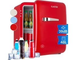 Klarstein Mini-Koelkast Audrey Mini retro Mini koelkast -Drankkoelkast - Energie-efficiëntieklasse D - 48 Liter inhoud - 2 Niveaus - Koeltemperatuur: 0 - 10 °C - Jaren 50 retro Stijl - Flessenvak & eierbakje - Rood - Mini Fridge