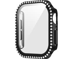 Watch case screenprotector - hoesje - gehard glas - geschikt voor Apple Series 10 & 11 met case size 42 mm - zwart met glitters