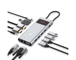 Usb-c Docking Station - Multifuncioneel - Tripple Monitor - Docking Station - Laptop - PC - Computer - 12 IN 1 - Usb-C - 2x Hdmi - 4x Usb - Vga - Lan - Audio - Cardreader