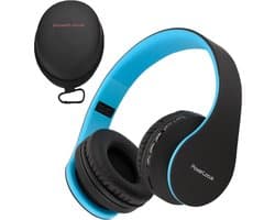 PowerLocus P1 Bluetooth Koptelefoon – Draadloos – Over Ear – Met Microfoon – Inklapbaar - incl. Hoes – Zwart/Blauw