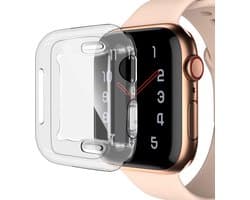 Hoesje + Screenprotector geschikt voor Apple Watch Series 5 (44 mm) - Siliconen TPU Case Transparant voor Volledige 360 Graden Bescherming