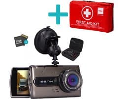 Setix Dashcam Go Met Auto-EHBO-tas - Voor en Achter Camera – Inclusief 32GB SD kaart - Full HD 1080P Resolutie – Met Opbergcase tegen Diefstal - Nachtzicht – Plug & Play - Parkeermodus - 170 Graden Kijkhoek – Loop Recording – 2025 Auto Camera