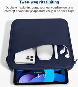 Universele Bescherm Hoes - Compatibel met iPad / Tablet / E-reader tot 11 Inch - Polyester Sleeve - iPad / Tablet Tas - Blauw — thumbnail 2