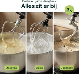 Vivid Green 1500W Keukenrobot - 3.8L Mengkom - 10 Snelheden - Keukenmixer - Keukenmachine - Zwart — thumbnail 5
