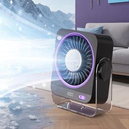 Tafelventilator met Koelelement - Mini Ventilator -Ventilator met digitaal batterijdisplay - Aircooler - Luchtkoeler - USB Ventilator - Mini Airco - Bureau Ventilator - Ventilator met Water - Waterkoeling - Air Cooler -Roze — thumbnail 3