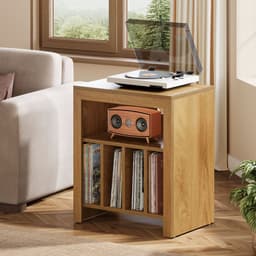 LITTLE TREE Industrieel Landhuis Platenrek - 60 x 40 x 70 cm-Hout Met 4 Ondervakken-Draagkrachtig Bovenblad Voor Audioapparatuur-Multifunctioneel Als Bijzettafel — thumbnail 4