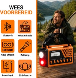 Elesso® Noodradio Solar Opwindbaar Draagbare Radio - Noodpakket - Powerbank Op Batterijen - Survival - Zaklamp – Zonneenergie - Bouwradio - Bluetooth – 8000 mAh — thumbnail 2
