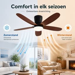 Rosnek Plafondventilator met Lamp - 42 Inch vervangen door Ø106 cm - LED Plafondlamp Dimbaar - Afstandsbediening & App - 6 Snelheden - Stille DC Motor - Laag Profiel - Walnootlook — thumbnail 4