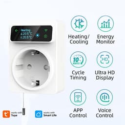 Slimme WiFi Thermostaat - Temperatuurregelaar Timer - Energie Besparen - App & Spraakbediening - 16A EU Stekker - Wit — thumbnail 4
