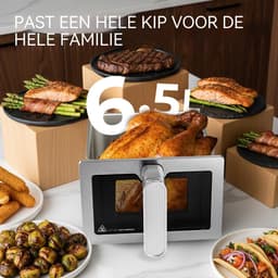 Airfryer Oven 6L-Roestvrijstalen Binnenruimte-Kijkvenster-Mechanische Knoppen-1700W-80-200℃-Met Bakrek-Zilver — thumbnail 4