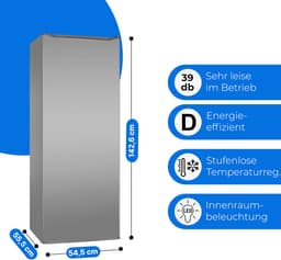 Bomann VS 7363 – Kastmodel Koelkast zonder vriesvak – 143 cm hoog - 242 Liter – Energieklasse D – Stil (39dB) - Inox look — thumbnail 3