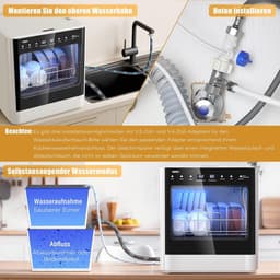 Tafelvaatwasser - Compacte vaatwasser - Snel servies reinigen - Flexibel met wateraansluiting - 6-8 borden - Wit — thumbnail 5