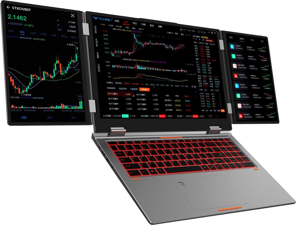 16" + 10.5" + 10.5" Triple-Screen Laptop, Intel Core i7-1260P, 32GB DDR4, 1TB SSD, Iris Xe Graphics, Vingerafdruk & Gezichtsherkenning, WiFi 6, BT 5.2, Windows 11 — afbeelding 1