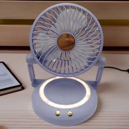 Stille Bureauventilator - Draagbare Koeler - Persoonlijke Verkoeling - Oscillerend Ledlampje - 12 x 21 x 12 cm - Paars — thumbnail 5