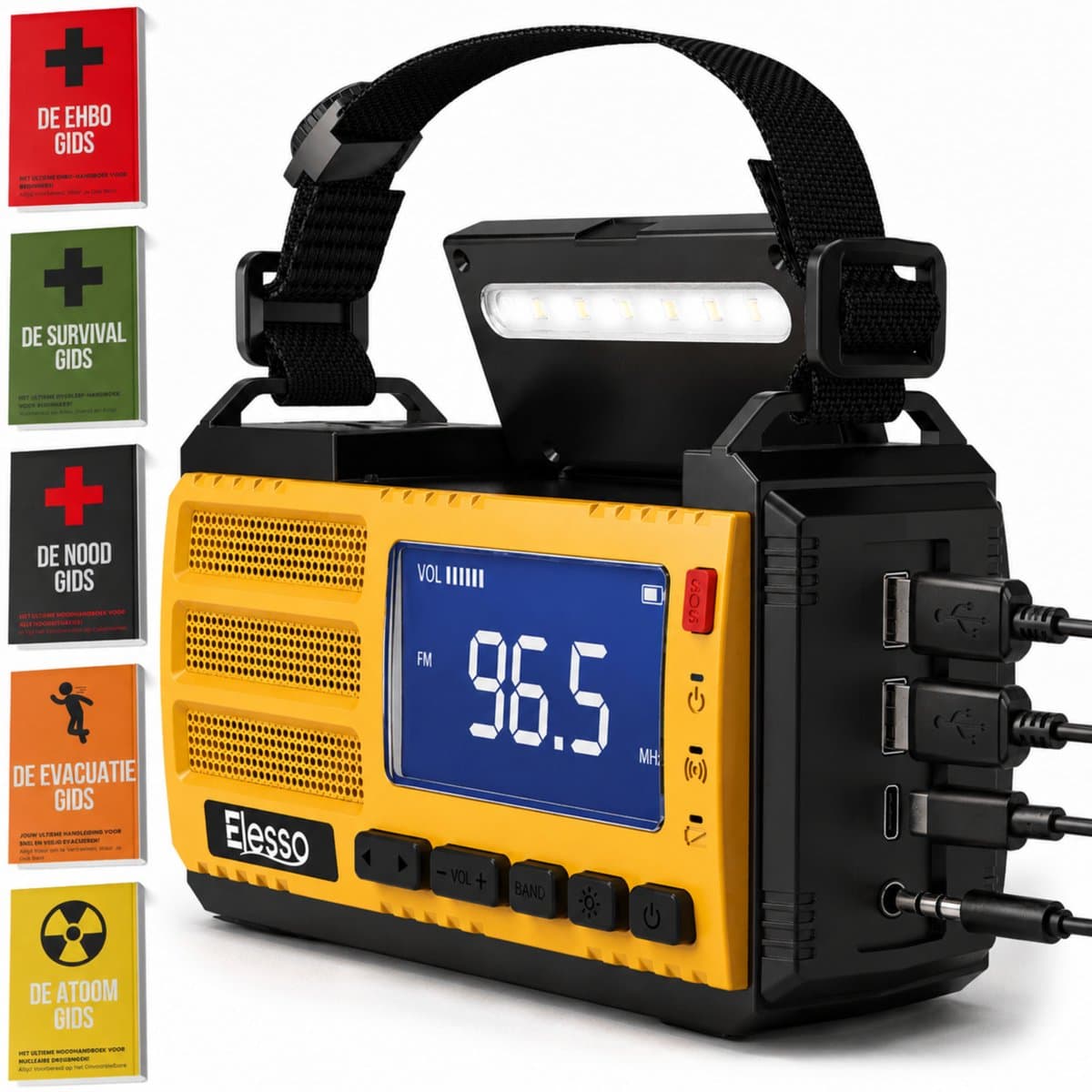 Elesso® Noodradio Solar Opwindbaar Draagbare Radio - Noodpakket - Powerbank Op Batterijen - Zaklamp – Zonneenergie - Bouwradio - 10.000 mAh - Gratis E book — afbeelding 1