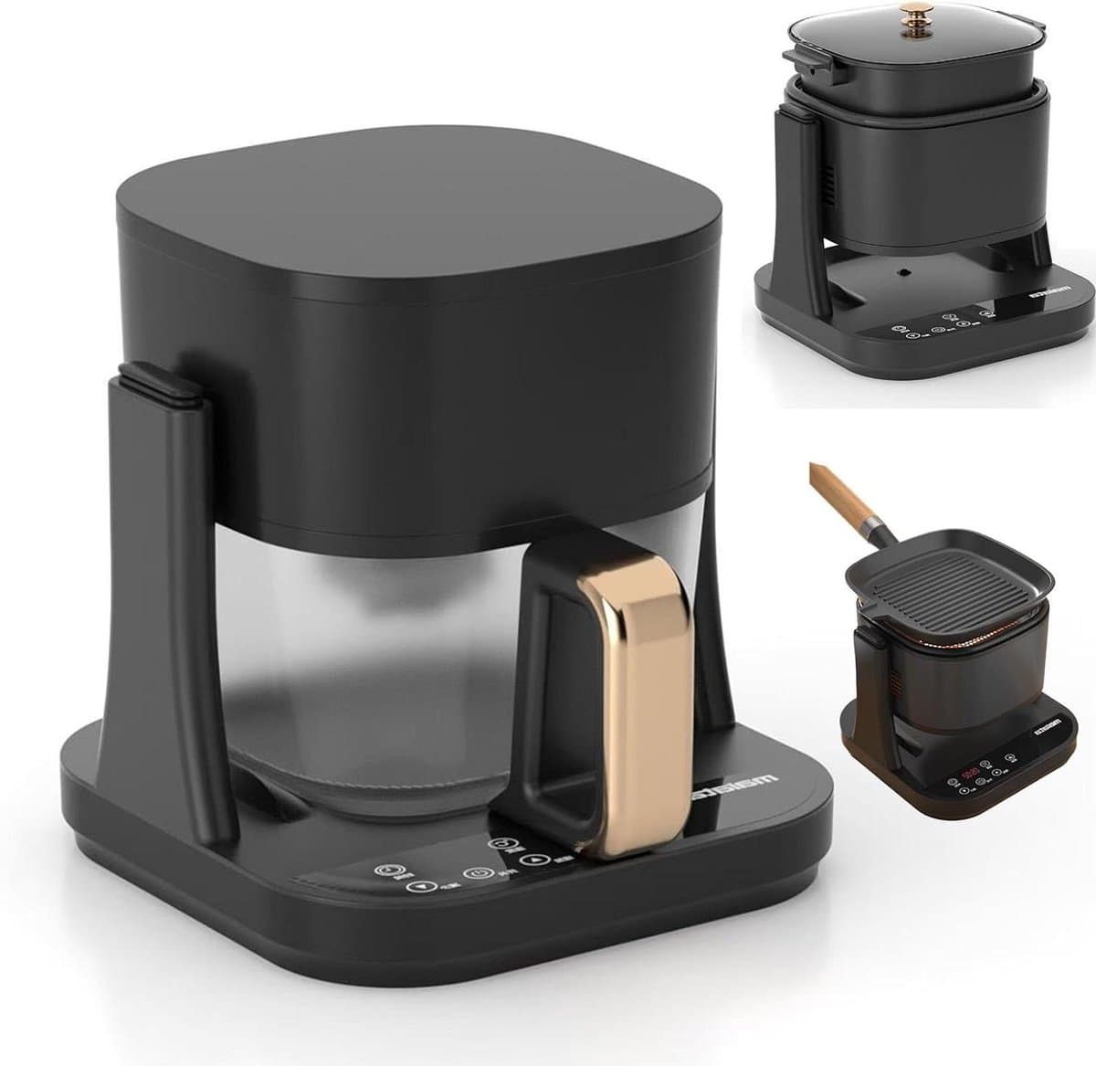 Glazen Luchtfriteuse - Heteluchtoven Grill - Veelzijdig Koken - 3-in-1 Functie - 55 Liter - Zwart — afbeelding 1