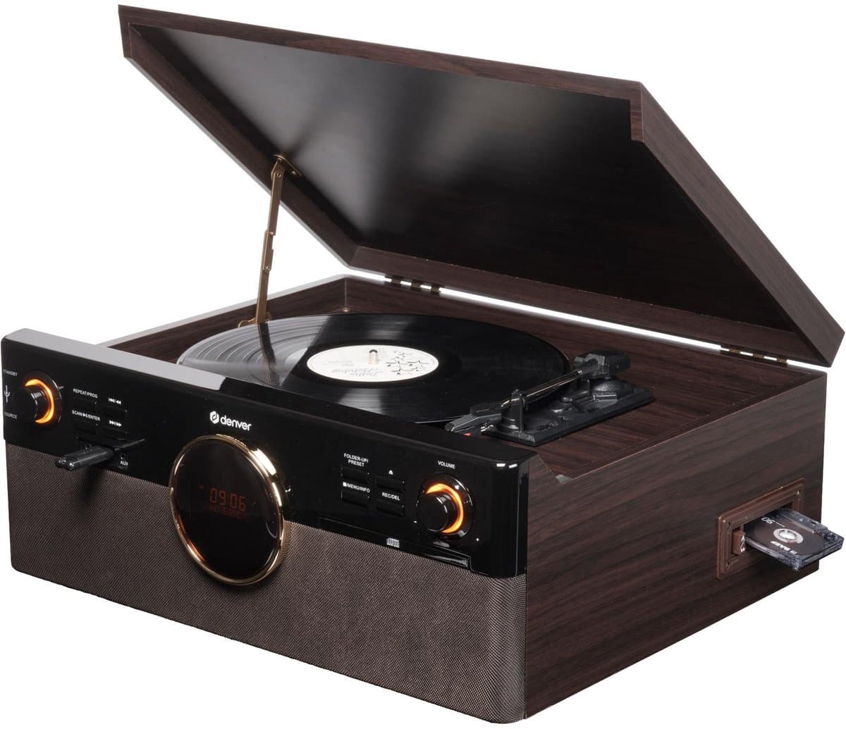 Denver Retro Platenspeler - DAB+/FM Radio - CD - Cassette - Bluetooth - Auto stop - MRD180 - Darkwood — afbeelding 1