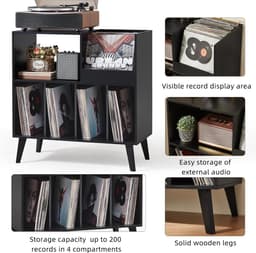 Platenstandaard - Platenspeler Meubel - Vinyl Platenrek voor 300 LP's - Vinyl Opslag met Presentatievlak - LP Houder - Albumhouder - Industrieel Design - Muziekkamer & Woonkamer - Grote Capaciteit - Vinyl Rek - Vintage Bruin & Zwart — thumbnail 4