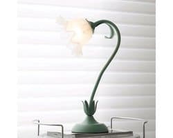 Bloemvormige tafellamp, groene kleine tafellamp met bloemmotief en glazen lampenkap, lelietje-van-de-dalen lamp voor woonkamer en slaapkamer (5W) (groen)