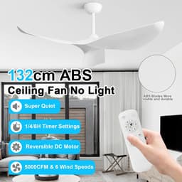Plafondventilator met Afstandsbediening - Ventilator Woning - Verkoeling en Ventilatie - Stille DC Motor - 132 cm - Wit — thumbnail 1