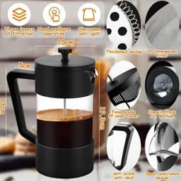 Koffiezetapparaat met Franse pers, voorzien van een filter van borosilicaatglas, een drielaags filter en een grote capaciteit, geschikt voor koffie en thee (1000 ml). — thumbnail 4