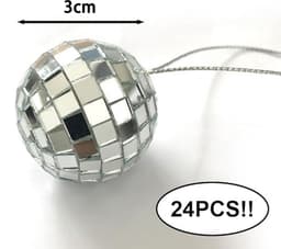 Discobal ø 3cm - 24 Stuks - Discobol - Spiegelbol - Met Touwtje - Klein Kerstballen - Disco Bal Bol - Kinderkamer - Feestje Discolamp Decoratie - Space Planeet Festival - Geschikt Voor Dj, Club, Kerstmis, Valentijnsdag En Andere Gelegenheden - Zilver — thumbnail 5