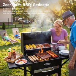 HOMAVO Houtskoolgrill, Barbecue met Deksel, Grilloppervlak: 45×32 cm, 2-standig in hoogte verstelbare kolenbak, Bijzettafel, Thermometer — thumbnail 3