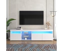 TV Meubel - Televisiekast - Woonkamer Opbergen - 16 Kleuren LED - 180x35x45cm - Wit