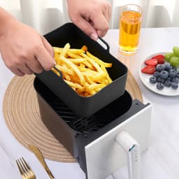 Zwarte set van 4, siliconen airfryer-matjes, herbruikbaar, antiaanbakmatjes, airfryer, gemakkelijk schoon te maken, vaatwasmachinebestendig, extra dikke siliconen bakmat, airfryer bakplaat — thumbnail 2