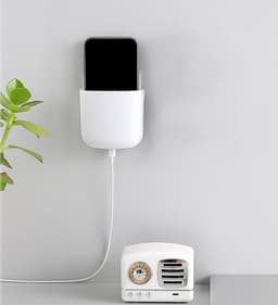 Witte Muurbevestigde Opbergdoos voor Afstandsbediening en Telefoon - Zelfklevende Houder voor Afstandsbediening, Potlood, Mobiele Telefoon en Tandenborstel - Ideaal voor Organisatie en Ruimtebesparing — thumbnail 2