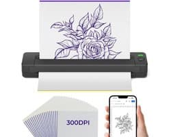 HEZIVO® Tattoo Stencil Printer - Thermische Printer - Draadloos - Voor Tatoeëerders & Beginners - 300DPI - Met 20 Overdrachtspapieren