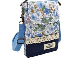 Mini-crossbody tas voor mobiele telefoon met verstelbare schouderriem, katoen, ideaal voor winkelen, vergaderingen en wandelen - blauw
