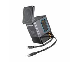 DrPhone CubeCharge – 6-in-1 GaN Snellader 105W – Draadloos Opladen – USB-C PD & USB-A – Intrekbare Kabels 65W – Charging Station Compatibel Met Laptop, iPhone, Tablet & AirPods – Compacte Travel Oplader