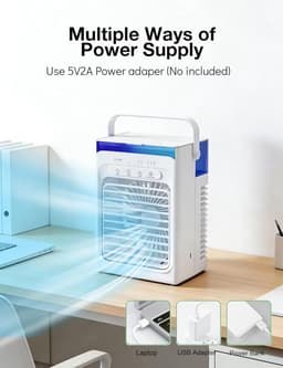 Mini airco 4-in-1 draagbare luchtkoeler met 1000 ml watertank, 3 snelheden, USB en timer — thumbnail 5