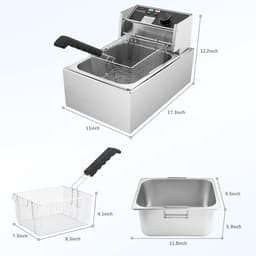 Elektrische Friteuse - Friteuse met mand - Thuis Frituren - Roestvrij staal - 63 liter inhoud - Zilverkleurig — thumbnail 2