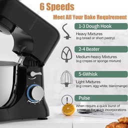 Keukenmachine - Elektrische Mixer - Bakken Thuis - Krachtige Motor - 45 Qt Kom - Zwart — thumbnail 4