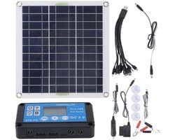 200W zonnepaneelset, efficiënte zonne-energieopwekking, veelzijdig en draagbaar, meerdere oplaadopties, blauwe controller OBD-stekker, snel opladen voor kamperen