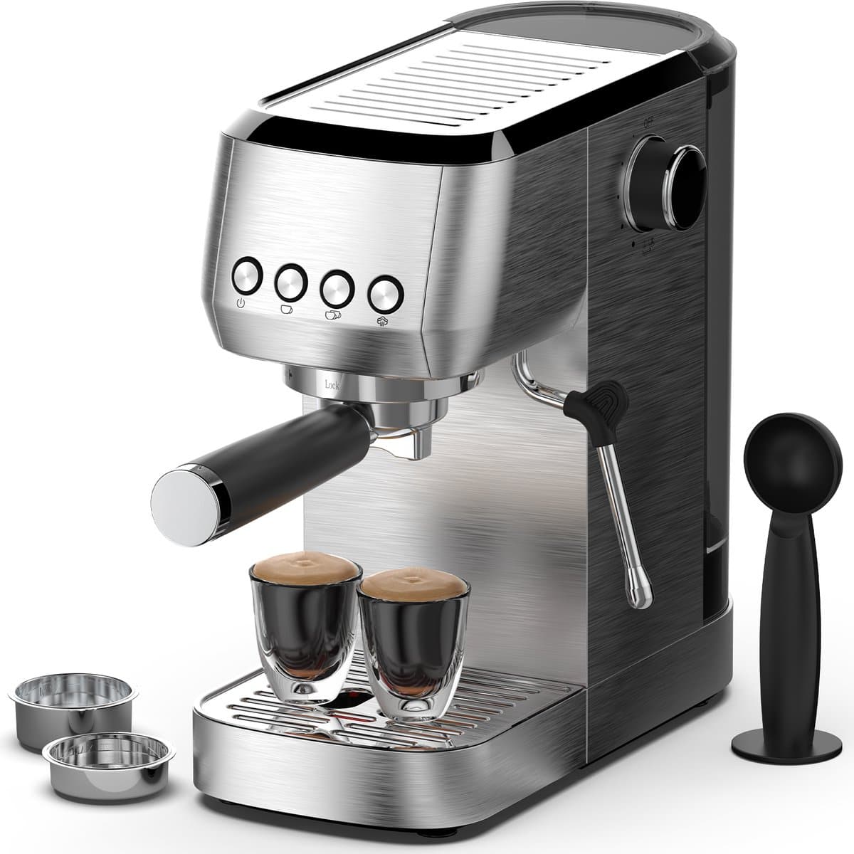 AIMASON CM1662 Italiaans Espressoapparaat 1350W - 20 bar Italiaanse hoge druk extractie - Professioneel melkopschuimsysteem - 1,3 liter watertank - Eenvoudig roestvrijstalen ontwerp - RVS — afbeelding 1