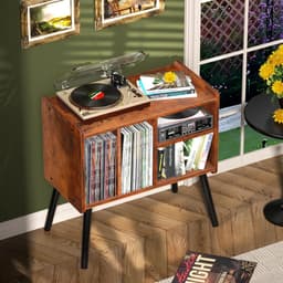 SNJY® Platenspeler Meubel - Platenspeler Kast - LP Houder - Platenhouder - 36,6D x 66B x 64H - Bruin — thumbnail 3