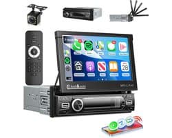 ESSGOO 1 DIN autoradio – 7-inch elektrisch uitklapbaar scherm – Apple CarPlay en Android Auto